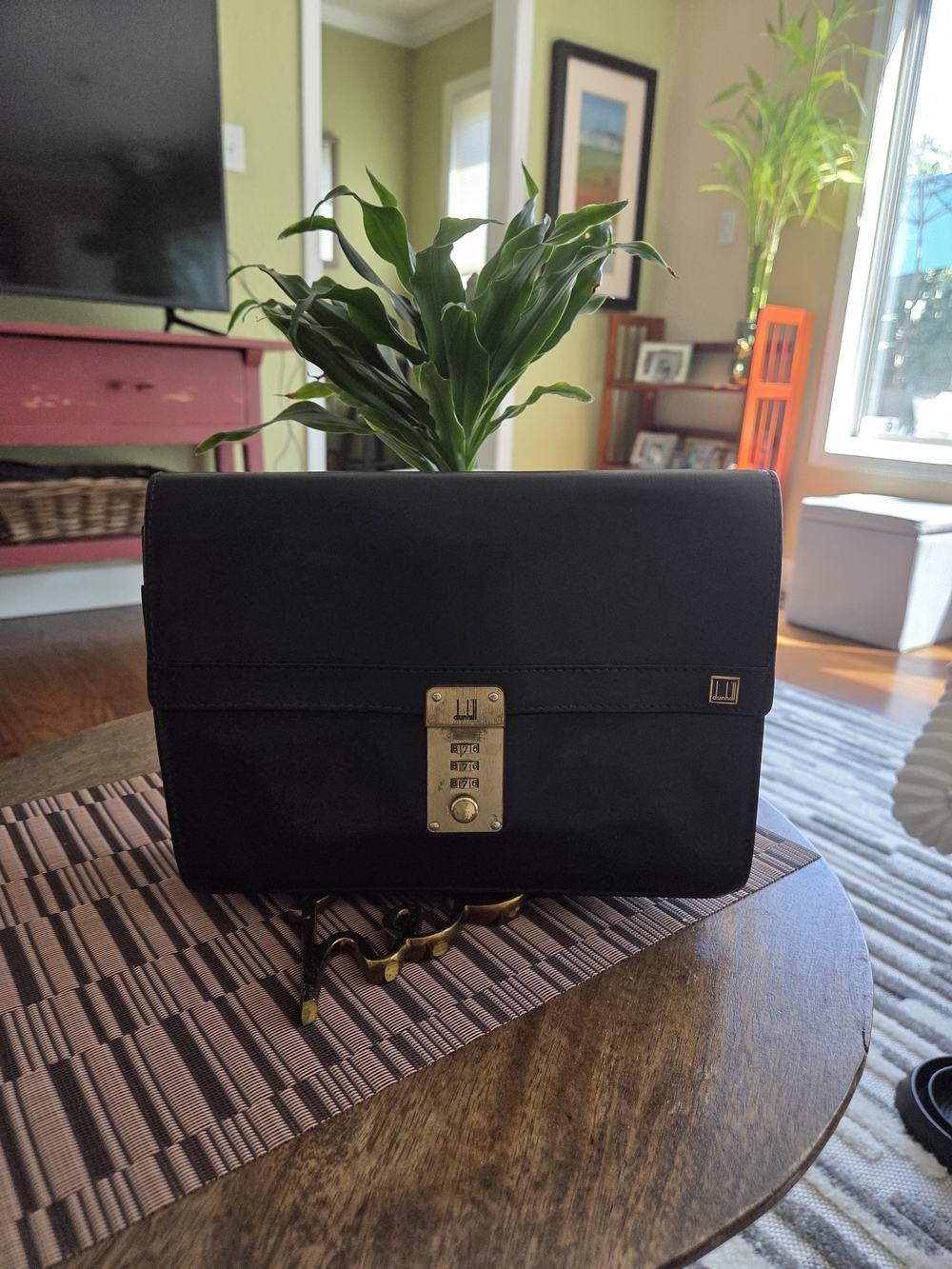 Vintage DUNHILL Black Lock-Front Clutch/Wristlet Unisex Bag